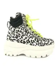 NIB AQUA Women's Haly Platform Hiker Boots White Black Fabric Leather 8.5