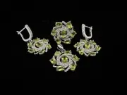 Burma peridot 6x4mm 5x3mm with CZ Ring Earring Pendant sets 925 sterling silver