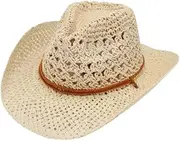 [Generic] Straw Cowboy Hats Western Cowgirl Hat for Women/Men Foldable Wide Brim Cowboy Hat Travel Vacation Beach Sun Hats, Beige, One Size
