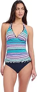 [Profile by Gottex] Harmony Blue Women’s Ruffle Trim Halter Tankini Bathing Suit Top Swim Essential - Stylish Beachwear