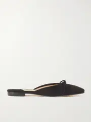 [Manolo Blahnik] Manolo Blahnik - Ballerimu Bow-detailed Suede Mules - Black - IT38 IT 38 Black
