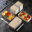 Microwave Double Layer Lunch Box Wooden Style Box Portable Container Lunch Box