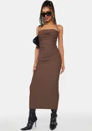 [RARE LONDON] Brown Slinky Open Back Midi Dress