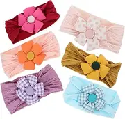 [QUMIIRITY] 6 pcs Newborn Girl Flower Headbands Elastic Hair Accessories for Dress Up and Photos Lightweight and Comfortable Design