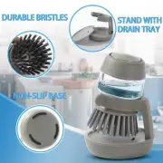 Soap Dispensing Dish & Pot Scrub Brush, Pan Scrubber With Drip Tray Stand