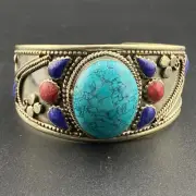 Beyond Compare Beautiful Nepalese Tibetan Handmade Turquoise,Lapis Coral Bangle