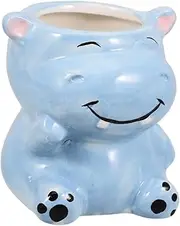 Makeup Brush Storage Box Pencil Holder Hippo Pot Mini Ceramic Succulent Planter Hippo Ceramic Planter Makeup Brush Holders Cute Makeup Organizer Sky-Blue Ceramics