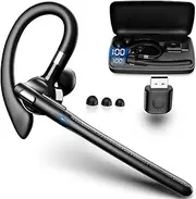 Wireless Business Bluetooth Earpiec Headset with 180H Standby, Bluetooth 5.4, 4-Mic Noise Cancellation, Lightweight Design & LED Power Display, Black – Ideal for Driving & Office Use