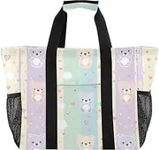 [sanluoli] Bag Foldable Tote Bag For Beach Waterproof Canvas Laundry Bag, Bear Cartoon, 1 size