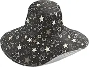 [Yoogain] Black Star Foldable Floppy Beach Hats for Women for Sun Decorative Beach Hats for Womens Tennis uv Protection Gorro de Playa para Mujer, Black Star, One Size