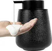 Ceramic Foaming Soap Dispenser - 12oz Refillable Lotion Soap Dispenser, Bathroom Foam Hand Soap Dispenser with Removable Pump for Kitchen Hand Wash Dispenser, Modern Home Décor (Black)