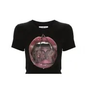 [Fiorucci] Fiorucci Graphic-print Cropped T-shirt M BLACK