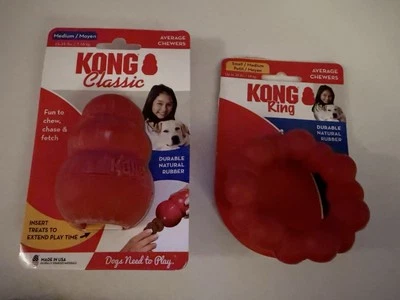 Lot of 2 - KONG Dog Small / Medium Rubber Chew Toys - Classic & Ring - Red