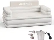 Mr.Young Inflatable Couch for Home & Outdoor | Blow Up Air Sofa | Velvety Surface | Included Air Pump | 2-in-1 Valve | Portable Folding Couch | 60"x33"x34" | Double