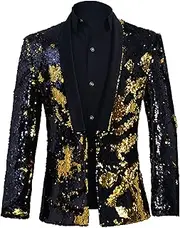[SWJGLITTR] Men's Shiny Sequins Party Suit Jacket Lapel Dinner Prom Blazer Jacke Wedding SequinTuxedo Suit Coats