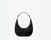 MICHAEL KORS Preston suede leather crescent zip top shoulder bag -Black