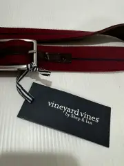 NEW Vineyard Vines Leather Canvas Webbing REVERSIBLE Belt Burgundy Brown Sz 36