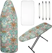 Ironing Board Cover and Pad Ironing Board Cover with Elastic Edges Scorch Resistant Ironing Board Cover Set with Ironing Mat 4 Fasteners Printed Pattern Easy (European Vine Flowers)
