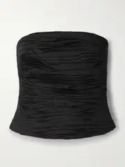 [Aje] Aje - Sunbeam Strapless Pleated Cotton-poplin Top - Black - UK 16 UK 16 Black