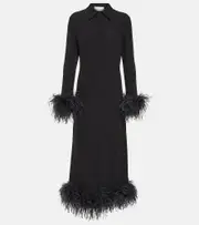 [Valentino] Valentino Feather-trimmed silk midi dress AU 6 black