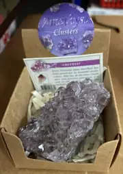 Natural Amethyst Cluster Crystal Geode Specimen In Gift Box Plus Info Card
