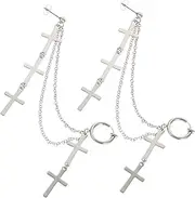 [SAFIGLE] Mens Cross Earrings Chain Drop Earrings Fashion Jewelry for Party Wedding