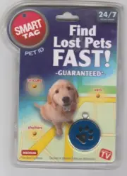 Find Lost Pets Fast!! Smart Tag Pet ID Medium Blue Paw print - New In Package