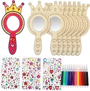 ifundom 1 Set DIY Mirror Kit Kids Craft Princess Mirrors Unfinished Wood Mirrors Small Handheld Making Kit Kids Party Favors Crafts