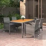 5 Piece Garden Dining Set Poly Rattan Grey Outdoor Furniture Patio Table Chairs