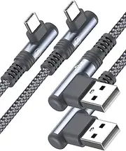 USB C Charger Cable Right Angle [2-Pack, 2M+2M], 90 Degree iPhone 16 Charger Nylon Braided USB Cord for iPhone 15 16 Pro Max Samsung Galaxy S25 S24 S23 S22 S21 S20 S10 S9 S8 Note Flip Pixel & LG