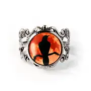 Raven Nevermore Gothic Crow Handmade Antique Silver Ring