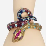 Betsey Johnson Snake Wrap Bracelet 7"Gold Pink Icy Crystal Jungle Book Whimsical