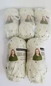 Lot of 5 Skeins Loops & Threads Charisma Tweed Cream #5 Bulky Yarn Acrylic
