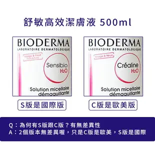 法國醫美 Bioderma 貝膚黛瑪 舒敏 高效潔膚液 500ml 貝德瑪 卸妝水 潔膚水 卸妝液 潔膚液 公司貨