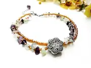 Raw Fluorite Anklet Foot Bracelet Boho Beach Summer Women Beaded Silver Flower