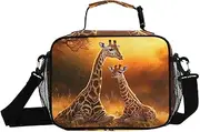 Giraffe Family Grassland Insulated Lunch Box for Women Men - Ideal for Work, Picnics - Includes Adjustable Shoulder Strap