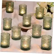 Green Votive Candle Holders Set of 36- Glass Candle Holders Bulk for Flameless