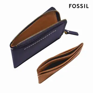 【FOSSIL 官方旗艦館】Westover 真皮拉鍊L型卡片夾包2件組-藍色 ML4594545(禮盒組附鐵盒)