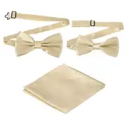 Bow Tie for Men, Bow Ties with Pocket Square(Light Champagne Gold, 2Size)