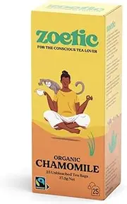 Zoetic, Organic Chamomile Tea Bags, 25 Pack - Chamomile from 100% organic flowers brews a rich and golden cup. A sweet and floral finish with a fresh and fragrant blend.