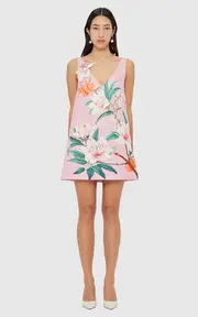 [Leo Lin] Kaelyn Floral-Appliquéd Crepe Mini Dress