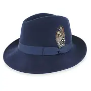 Belfry Crushable Dress Fedora Men's Vintage Style Hat 100% Pure Medium Navy