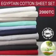 NEW 2000TC Egyptian Cotton Bed Sheet Set Single/Double/Queen/King Size All Sizes