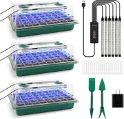 Kitchess 3 Pack Seedling Tray 120 Cells, Seed Starter Tray with 6 LED Plant G...