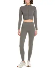 MARION 2pc Zip Crop Top & Pant Set Large Grey