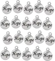 Hope round Message Charms, Silver Tone, Bulk 50 Pieces Pack