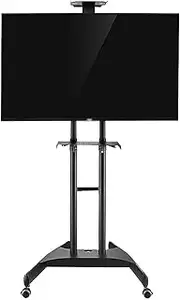Rolling TV Stand, Mobile TV Cart, TV Bracket Mount Mobile TV Cart with Mount Adjustable with Caster TV Stand with 2 Shelves(