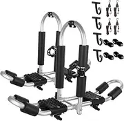 Kayak Roof Rack, 2 in 1 Aluminum Pair J-Bar Roof Rack, Folding Adjustable Rack, Weight 160 LBS Heavy Duty Kayak Roof Carrier 2 Kayak, Canoe, SUV, Surfboard on SUV, Car and Truck Crossbar
