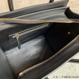 二手 CELINE LUGGAGE MICRO超小號轉鼓小牛皮笑臉包189793黑色平紋