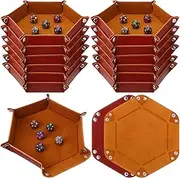 RoundFunny 12 Pcs Dice Tray for Rolling Folding Dice Tray PU Leather Dice Holder Tray Portable Dice Holder Storage Box Folding Hexagon Dice Mat Velvet for Dice Games Like RPG and Other Table